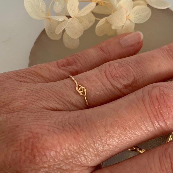 Thin gold filled diamond knot ring