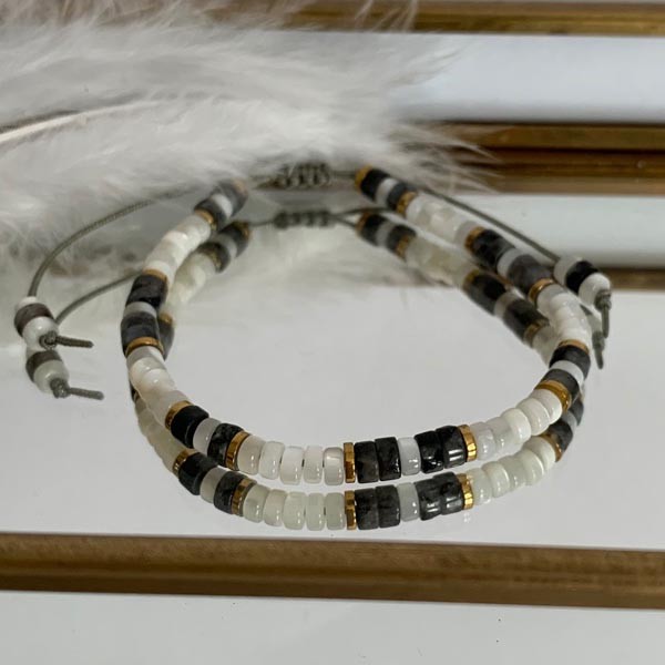 White mother-of-pearl and labradorite Heishi bracelet