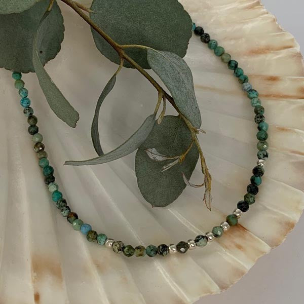 African turquoise silver necklace