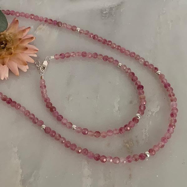 Pink tourmaline silver necklace