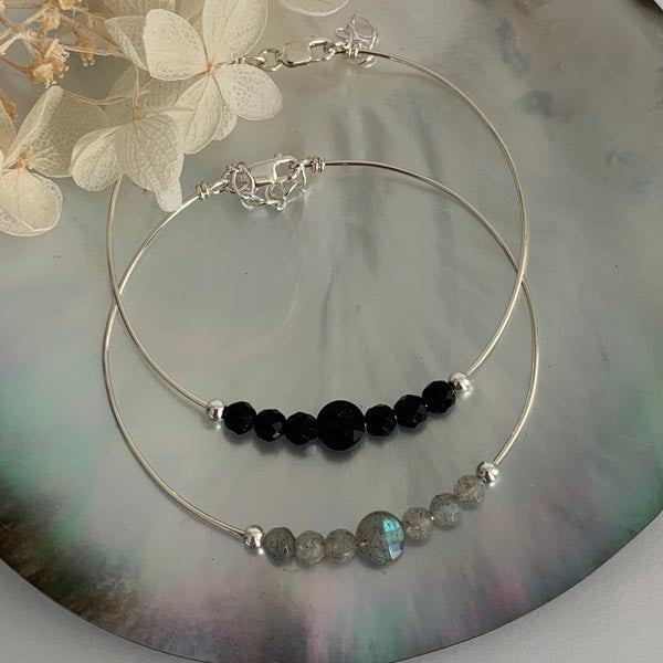 Fine silver bangle bracelet 7 labradorite
