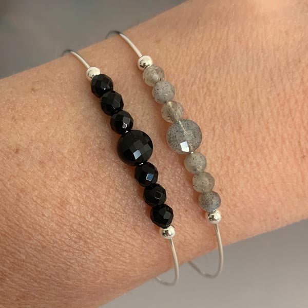 Fine silver bangle bracelet 7 labradorite