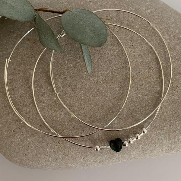 Bracelet 3 fine silver bangles Black love