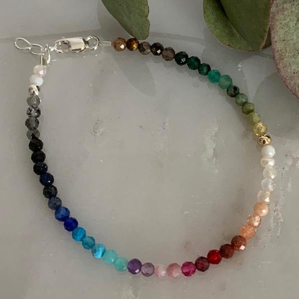 Silver bracelet with multi-colored stones