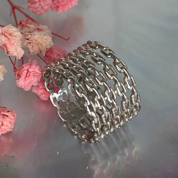 Wide silver ring 5 rows chain