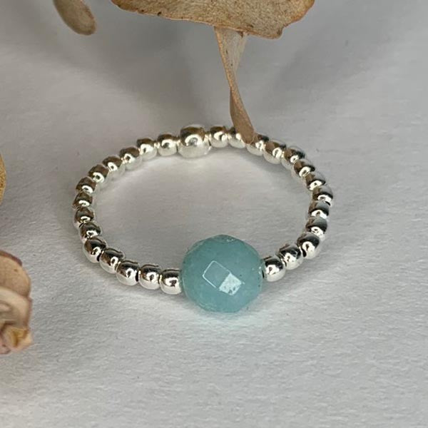 Amazonite silver mini pearl ring