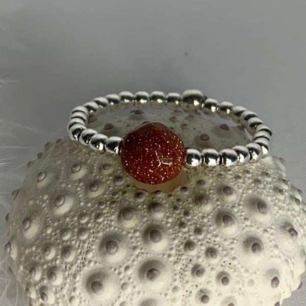 Mini pearl ring silver sand stone