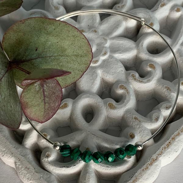 Fine silver bangle bracelet 7 malachite