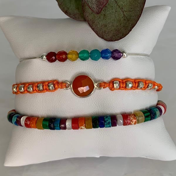 Bracelet macramé pierre cornaline perles argent