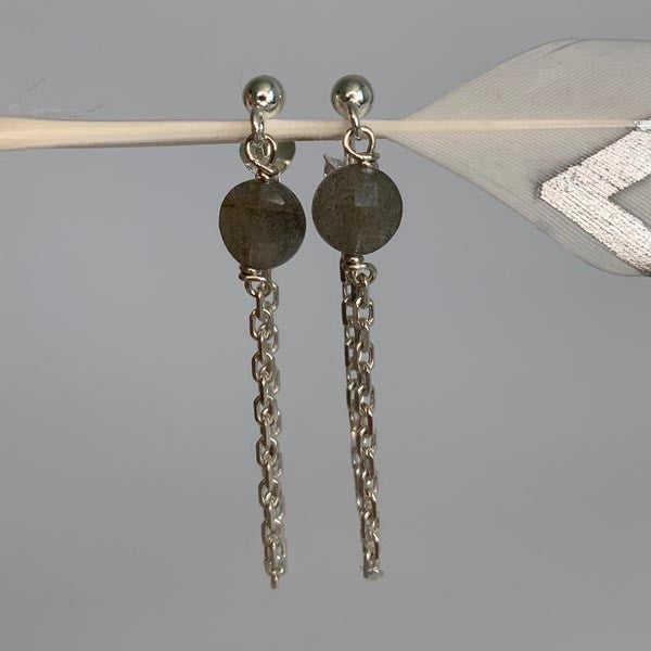 Labradorite silver chain earrings
