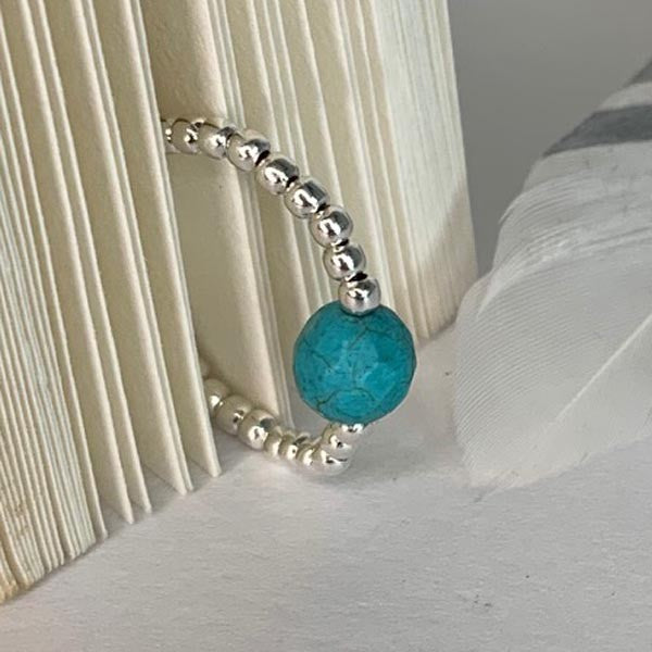 Turquoise silver mini pearl ring