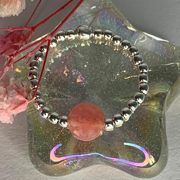 Mini pearl ring silver jade pink flat