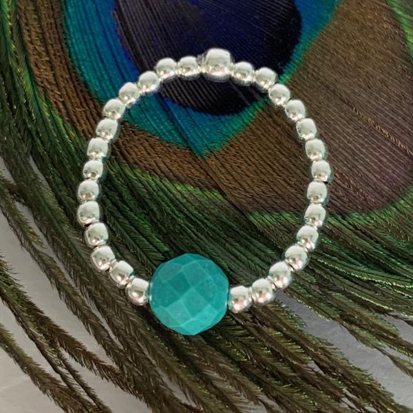 Mini silver turquoise green pearl ring