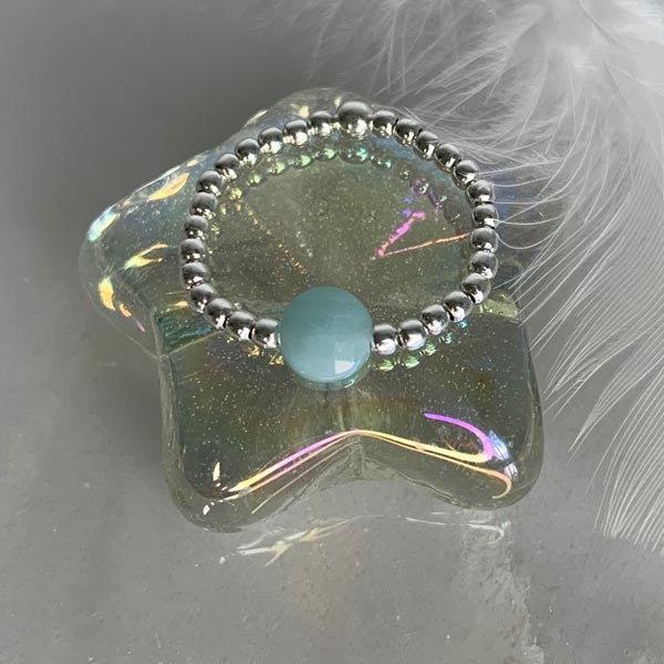 Mini flat amazonite silver pearl ring