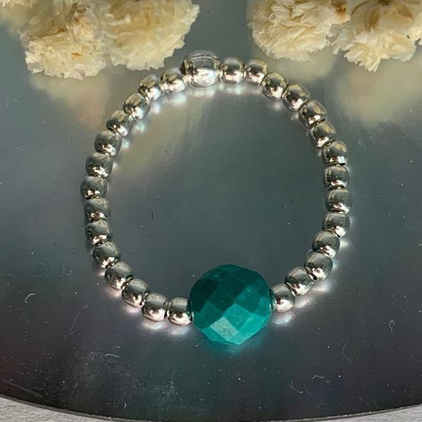 Mini silver turquoise green pearl ring