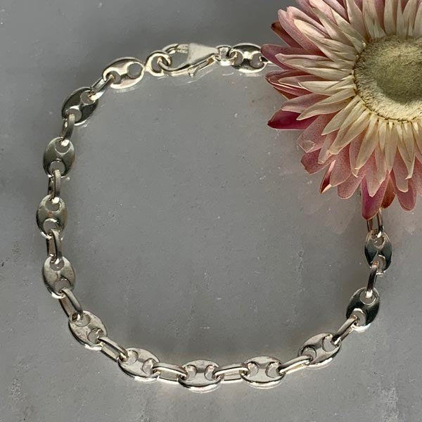 Coffee bean silver chain bracelet