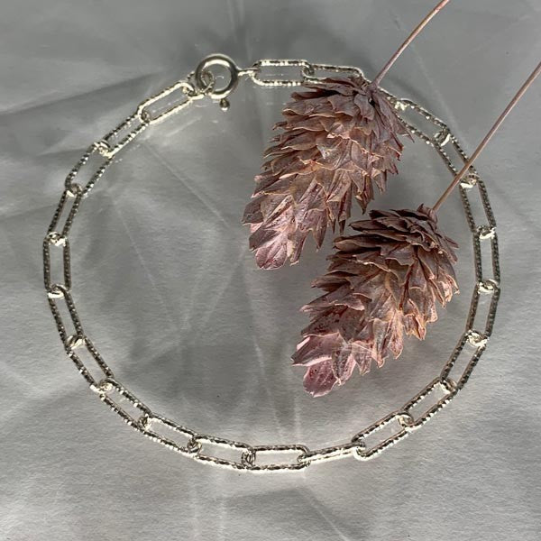 Diamond rectangle silver chain bracelet