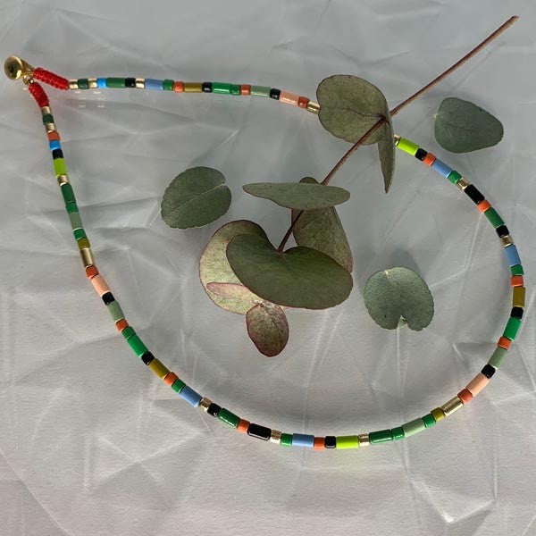 Fine necklace with green multi-colored beads