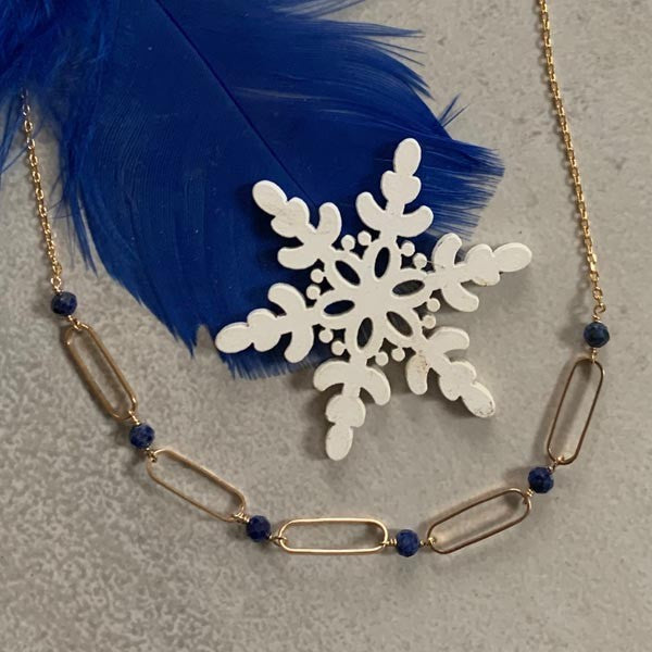 Collier plaqué or 5 maillons lapis lazuli