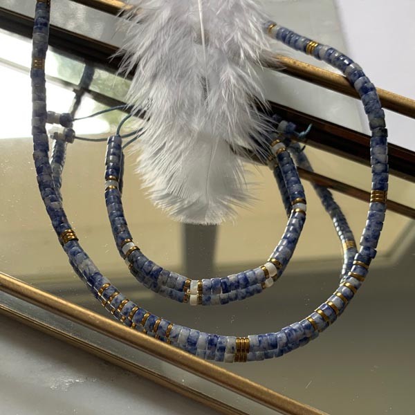 Heishi sodalite and hematite necklace