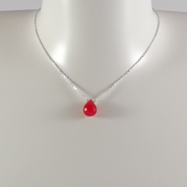 Collier chaine argent goutte pierre agate rose fushia facetée