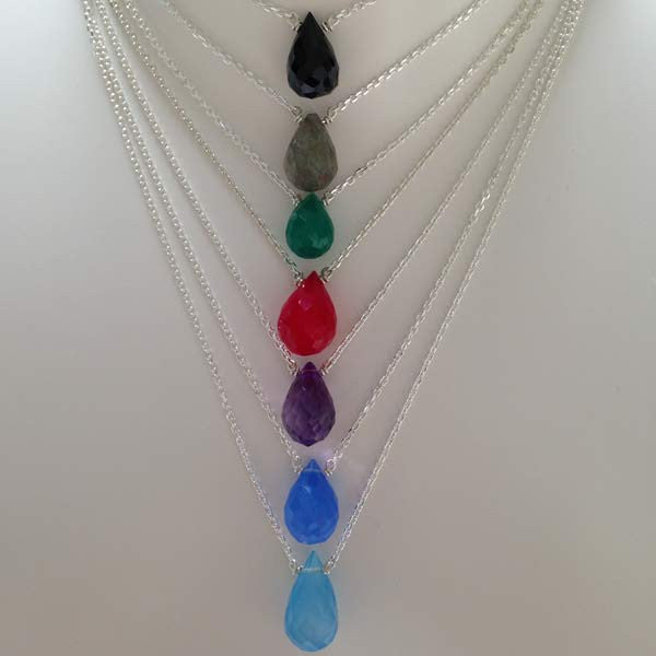 Collier chaine argent goutte labradorite facetée
