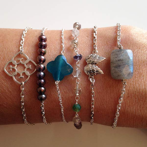 Bracelet chaine argent motif 4 mini Coeurs croix