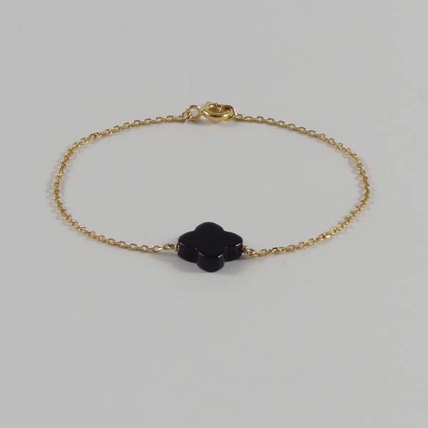 Bracelet chaine plaqué or pierre onyx croix