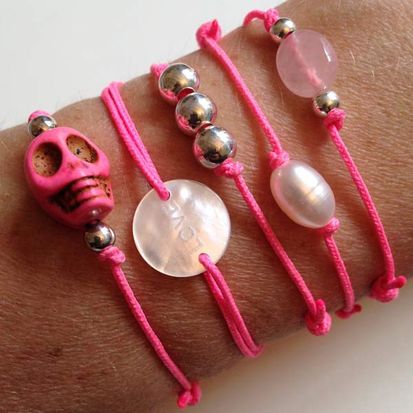 Bracelet cordon 3 Perles argent lisses