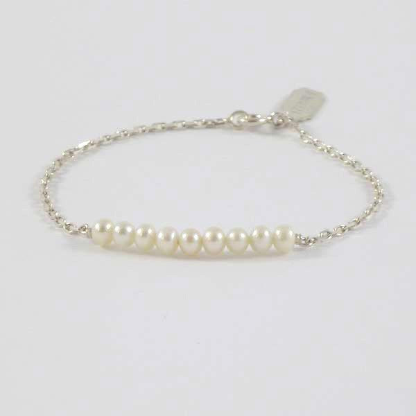 Bracelet chaine argent barrette perles d'eau douce blanches