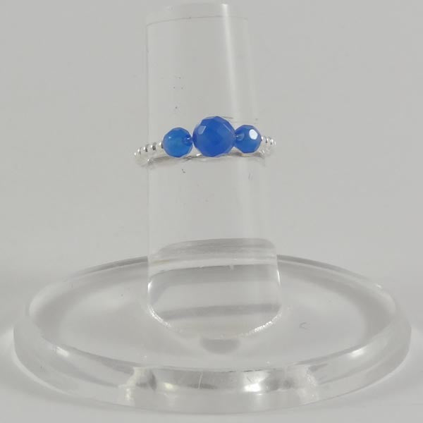 Bague minis perles argent 3 Pierres semi - précieuses rondes