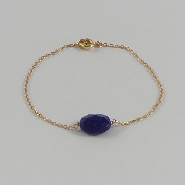 Bracelet chaine plaqué or pierre Lapis Lazuli ovale facettée