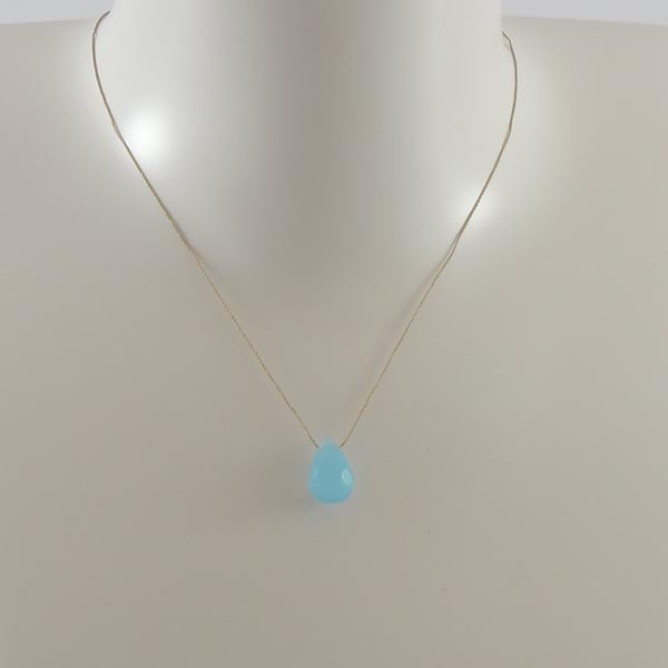 Collier cordon goutte aigue marine facetée