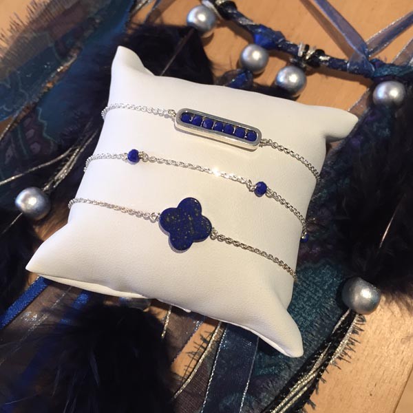 Bracelet chaine argent pierre Lapis lazuli croix