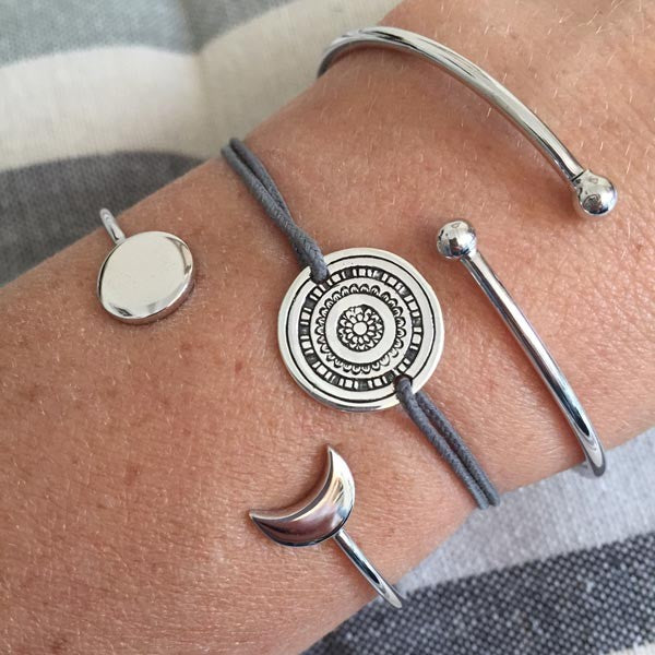 Bracelet cordon petite Cible ethnique argent