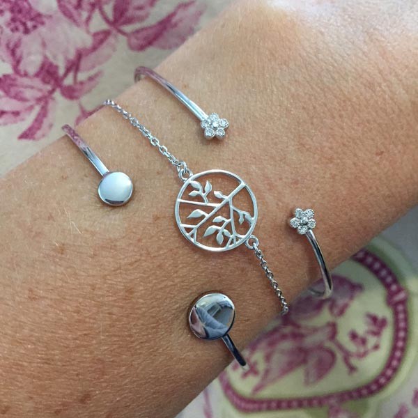 Bracelet Jonc argent fin 2 pastilles