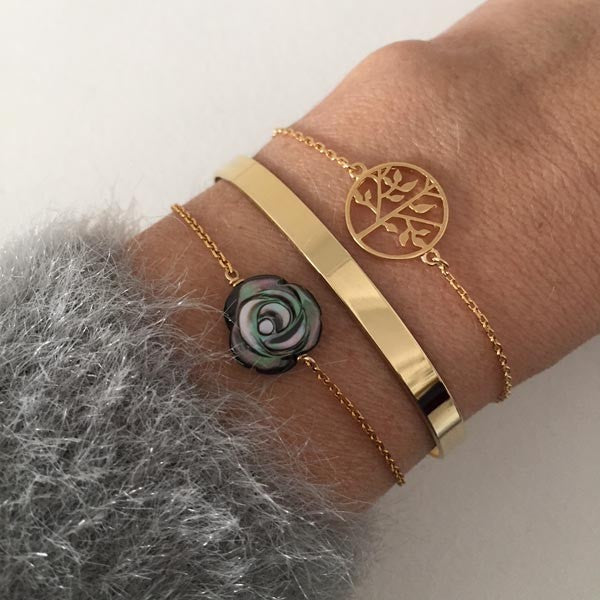 Bracelet chaine plaqué or Rose nacre grise