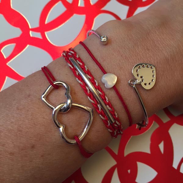 Bracelet cordon Coeurs entrelacés argent