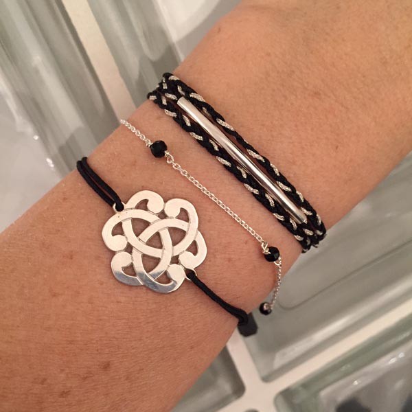 Bracelet cordon Noeud Baroque moyen argent