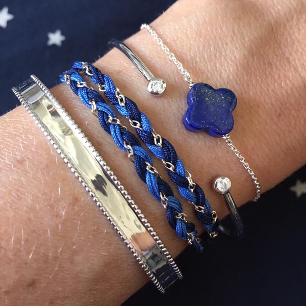 Bracelet chaine argent pierre Lapis lazuli croix
