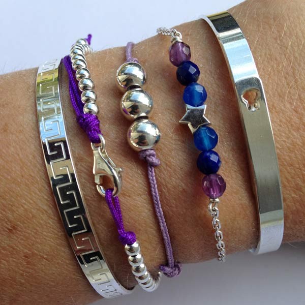 Bracelet cordon 3 Perles argent lisses