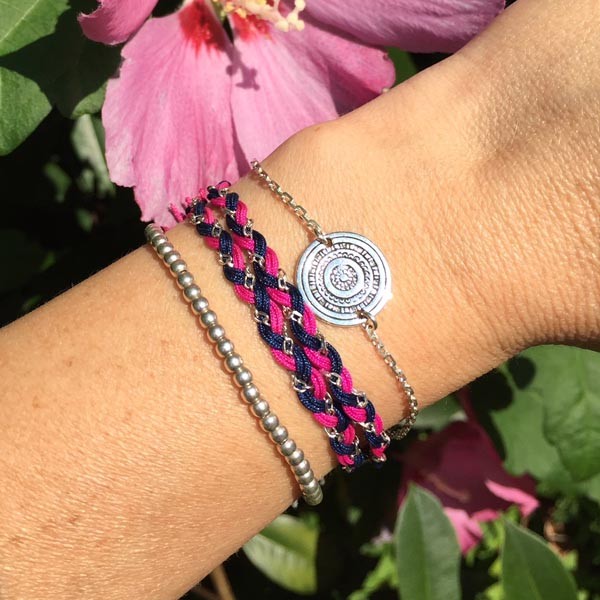 Bracelet chaine argent motif petite médaille ethnique