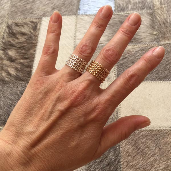 Bague large plaqué or chaine 5 rangs
