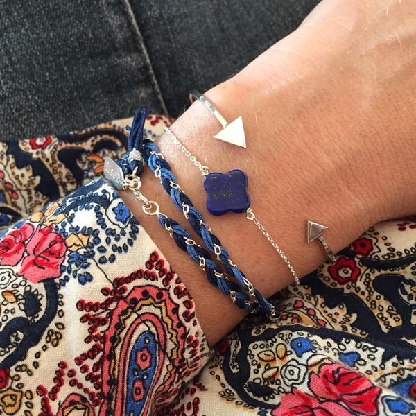 Bracelet chaine argent pierre Lapis lazuli croix