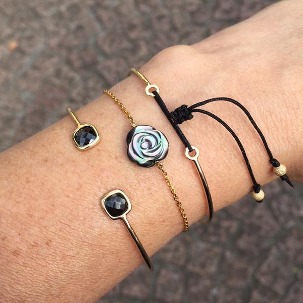 Bracelet chaine plaqué or Rose nacre grise