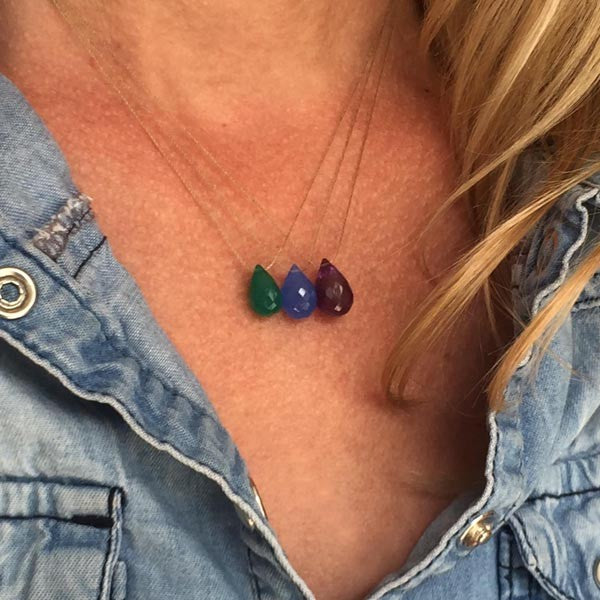 Collier cordon goutte onyx vert facetée