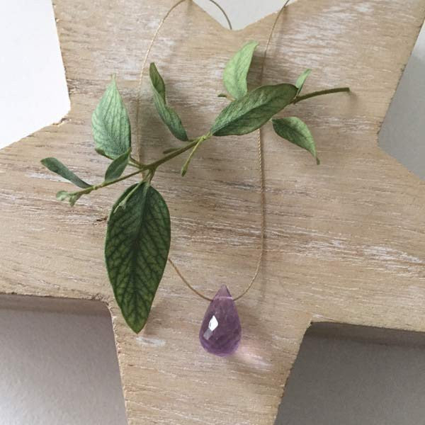 Collier cordon goutte améthyste facettée
