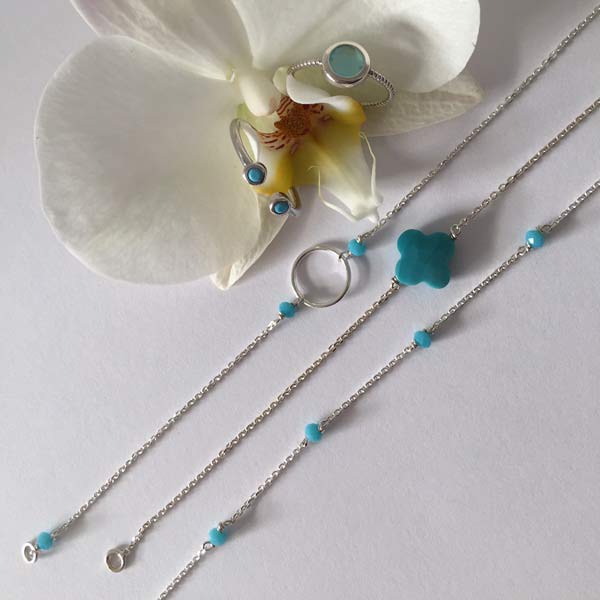 Bracelet chaine argent croix turquoise facettée