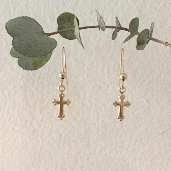 Small gold plated cross earrings