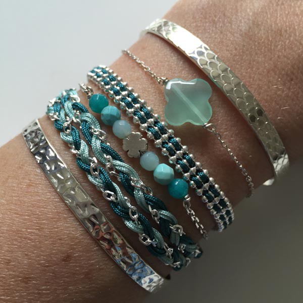 Bracelet chaine argent croix verte d'eau facettée